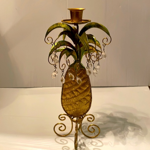 Pineapple 🍍 Detailed Candle Holder -w/ Hanging Clear Beads Must see - unique - Picture 12 of 14